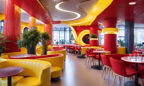 Firefly Vibrant interior of a fast food restaurant showcasing a modern shop design with decor and in